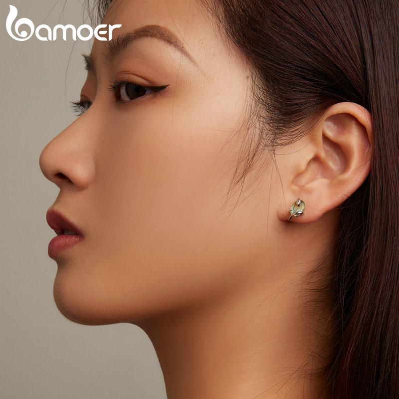 BAMOER оригинальный дизайн, серьги-гвоздики из стерлингового серебра 925 пробы со змеей, градиентные зеленые прозрачные стеклянные серьги для женщин