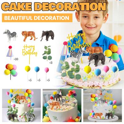 Украшения для дня рождения, шляпы на день рождения, украшения для торта с животными (со шляпами) Подходит для дней рождения, вечеринок