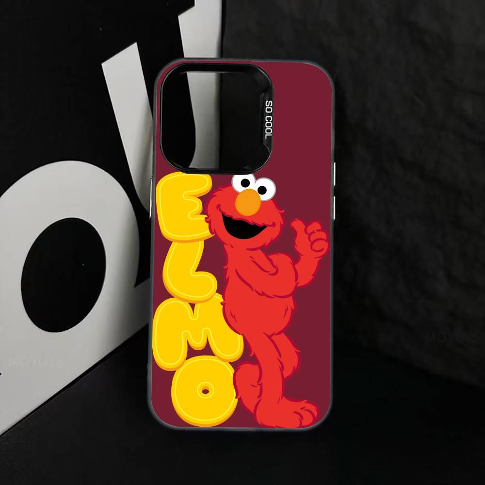 Cut Cartoon E-Elmo Phone Case For iPhone 17,16,15,14,13,12,11 Plus,Pro Max,XS,Colored Silver Plated Inside Cover