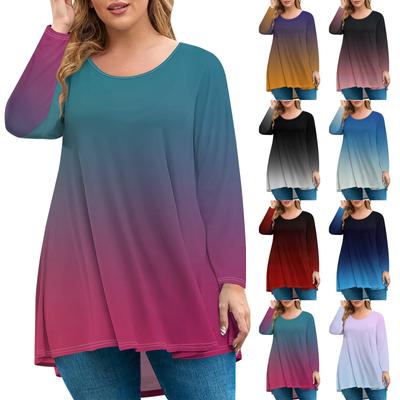 Женская мода большого размера с круглым вырезом и длинным рукавом, повседневный свободный пуловер с принтом