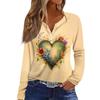 Женская мода, повседневная футболка с цветочным принтом, V-образным вырезом, длинными рукавами и пуговицами, топ с длинными рукавами