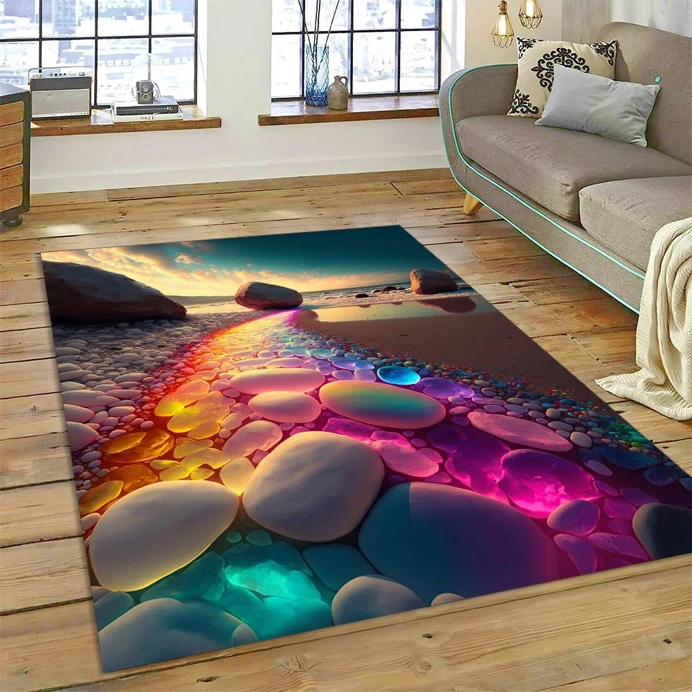 2025 New Style Colorful Pebble Rainbow Road Beach Stone Nature Carpet Rug for Living Room Bedroom Home Sofa,Non-slip Floor Mat