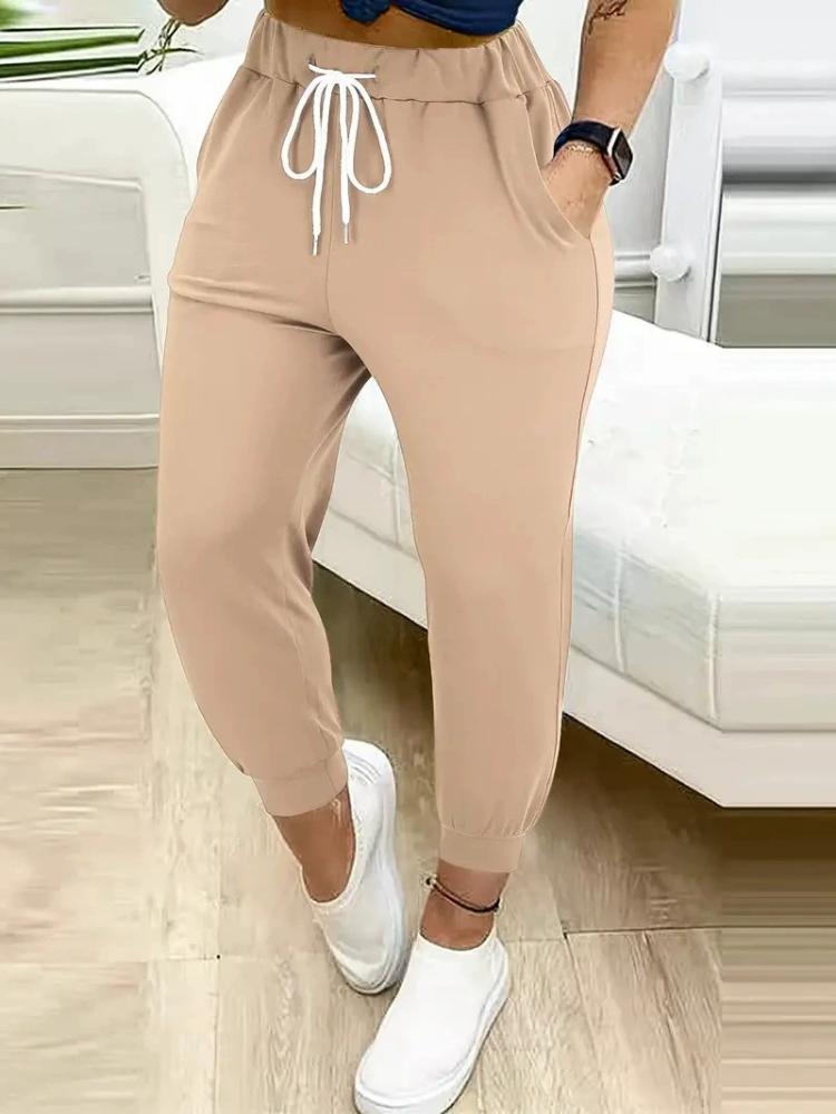 New High-waist Lace-up Sports Casual Pants Small Feet Girdle Mouth Women's Solid Color Casual Pants