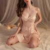 Sexy Pajamas Women's Spring and Autumn Ice Silk Pure Desire Wind Nightdress with Chest Pad Sling