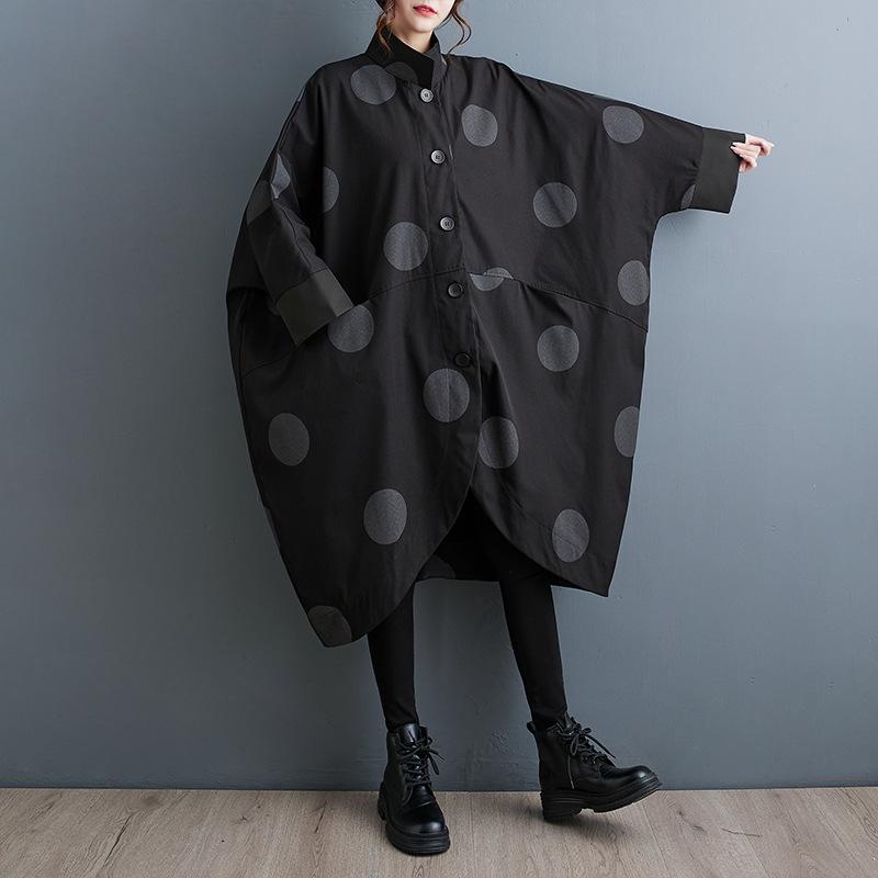 Oversized Polka Dot Trench Coat Women Vintage Autumn Loose Ladies Outwear Casual Trench Coats Fashion Woman Long Jacket Coat
