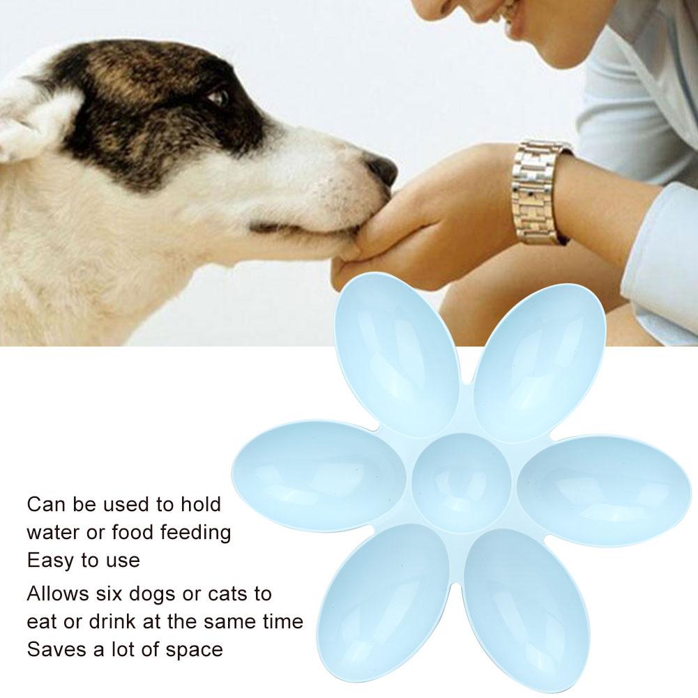 PP Durable Pet Six Petals Multiple Case Food Feeder Water Feeding Bowl for Cats Dogs GeneralBlue