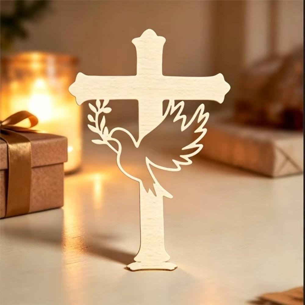 10Pcs Wood Wooden Peace Dove Cross Hollow Dove Tabletop Decorations Classic Baptism Decorations