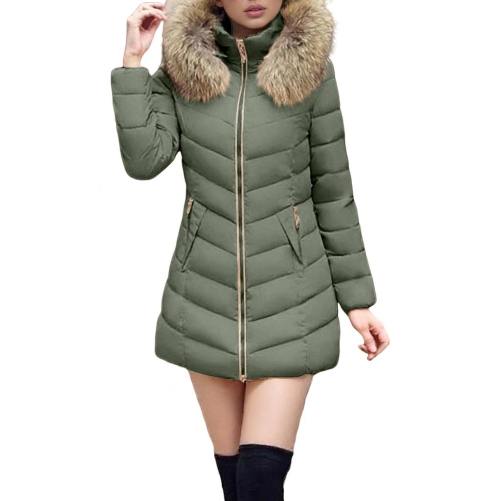 Women's Fashion Solid-Color Mid-Length Cotton Coat / Down-Filled Cotton Jacket / Thickened Slim-Fit Cotton Outerwear