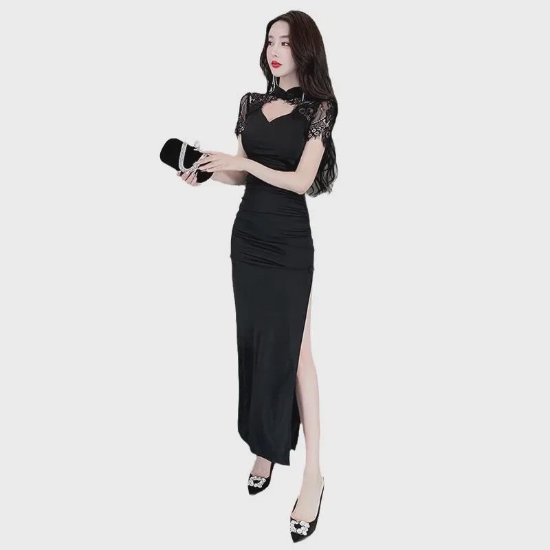 2024 Весна/Лето Сексуальное Кружевное Вечернее Платье с Разрезом Для Ночных Клубов