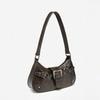 Deep Brown Retro Motorcycle Leather Underarm Shoulder Bag for Women