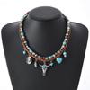 Butterfly-shaped Wooden Beaded Double-layer Necklace, Women's Retro-style Woven Rope Collarbone Chain