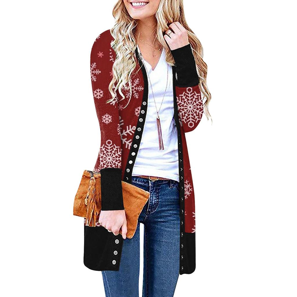 Женский повседневный кардиган с длинными рукавами и постепенным рождественским принтом, легкая куртка