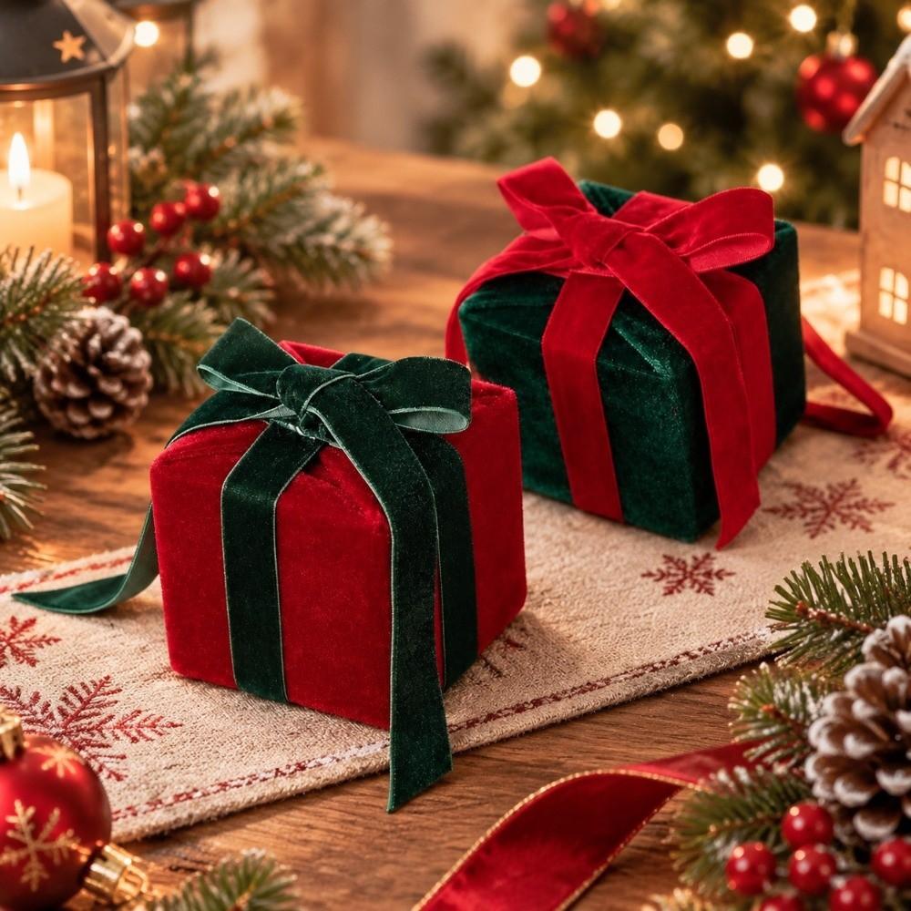 Bow Christmas Tree Decoration Velvet Gift Box Pendant Scene Setup Desktop Ornaments Gift