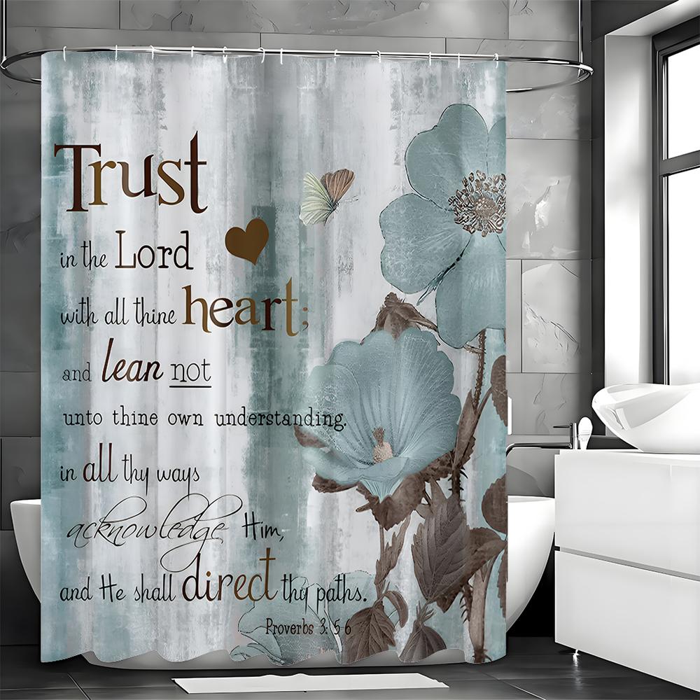 Синяя Цветочная Бабочка Деревянная Панель Цитата из Библии Занавеска для душа, Декоративная занавеска для душа для ванной комнаты, Водонепроницаемая занавеска для душа с