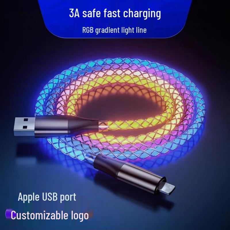 6A RGB цветной PD сверхбыстрый кабель для зарядки Type-C 3-в-1