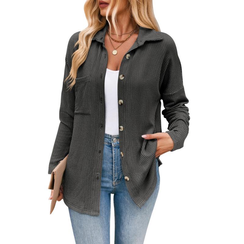 Весенне-осенняя женская полосатая рубашка с карманами и длинными рукавами, кардиган, куртка