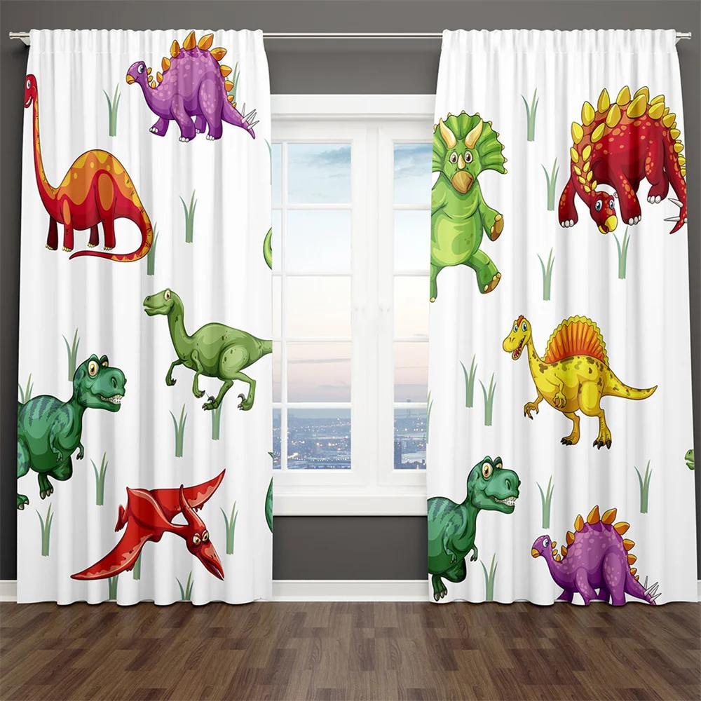 2-панельные шторы с изображением динозавра для детей, мальчиков, девочек, спальни, детской, гостиной, жалюзи от пола до потолка, cortina