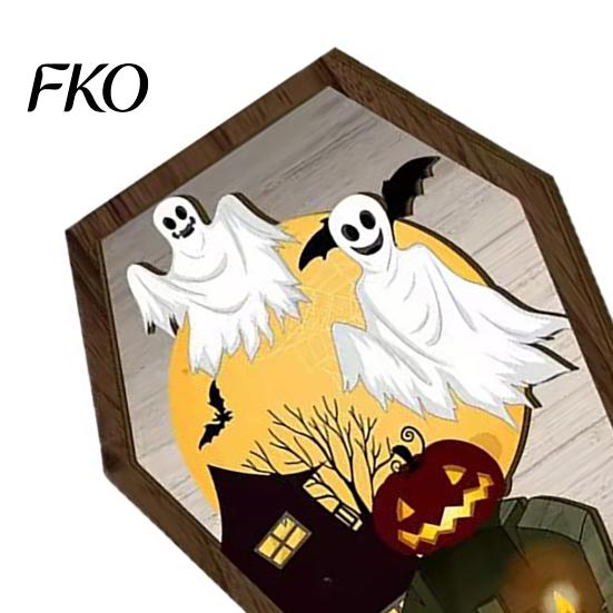 Vivid Halloween Party Sign Wooden Tombstone Shaped Table Block Spooky Ghost Pumpkin Festive Decor Bat Castles Tiered Tray Centerpiece for Indoor