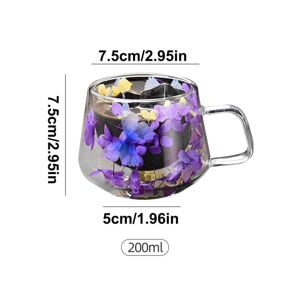 200ml Double Wall Glass Cup Clear Dried Flowers Glass Tea Cup Double Wall Glass Dried Flowers Tea Cup Heat Resistant Tea Cups