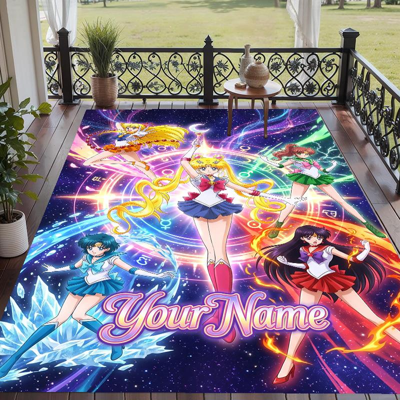 Custom Text Sailor Moon Pattern Floor Rug Soft Indoor Carpet Mat Living Room Bedroom