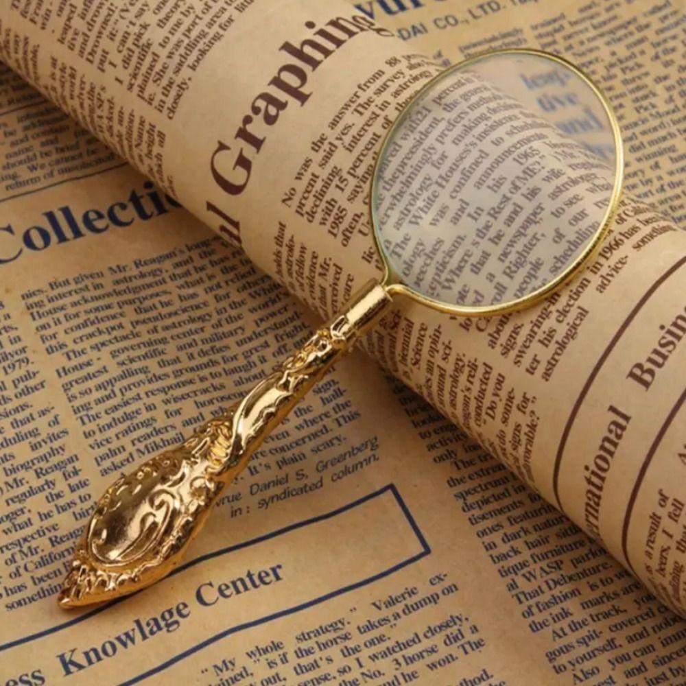 Metal Handheld Magnifier Delicate Pattern Magnifying Glass 5X Carved Magnifier  Reading Book