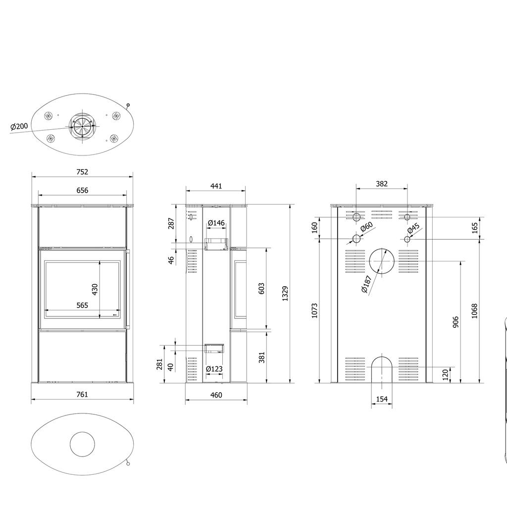 Wood burning steel stove KRATKI BJORN/W Ø 150 8 kW self closing door