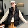 Women Autumn Winter Stand Collar Solid Color Thicken Outwear Cotton Padded Sleeveless Loose Pocket Warm Jacket Coat Vest