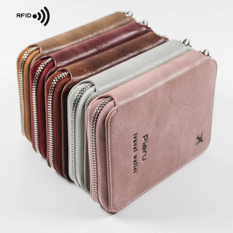 Многофункциональная Rfid-щетка с защитой от кражи Обложка для паспорта Сумка для документов Дорожный кошелек Сумка для хранения на молнии Кожаный чехол Обложка для паспорта