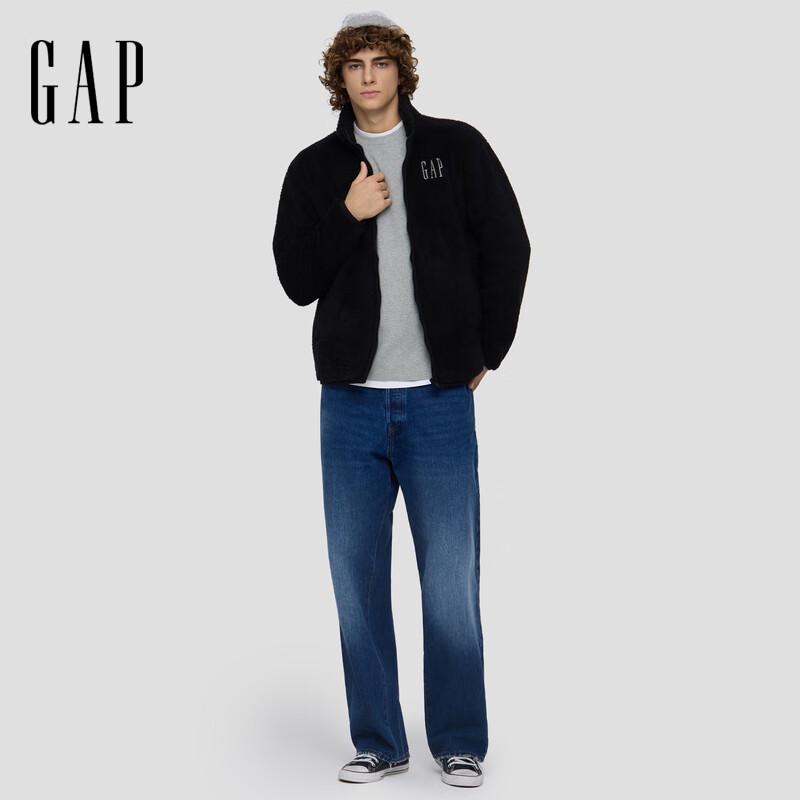 Толстовка GAP унисекс свободного кроя с логотипом, плюшевая, на молнии, со стойкой