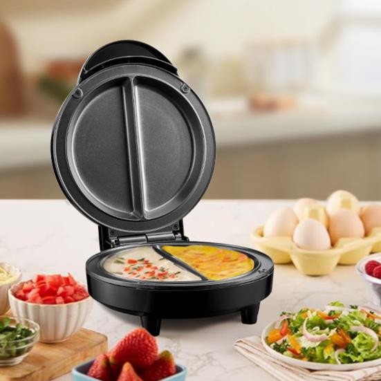 Dual Zone Electric Omelette Maker 1000W Rapid Heating Egg Cooker Non-Stick Double Omelet Pan for Sandwiches Crepes Frittatas Pancakes