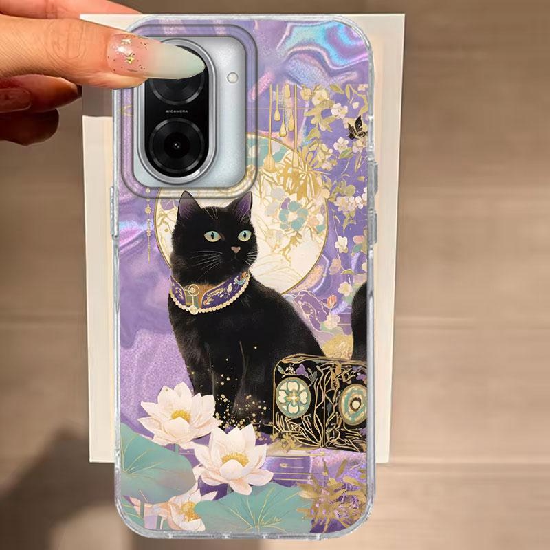 For Xiaomi 14T Pro 13T 11 Lite 5G Phone Case Cute Purple Cat Cartoon Pattern Shockproof Protective Luxury Bumper Cover TPU Shell