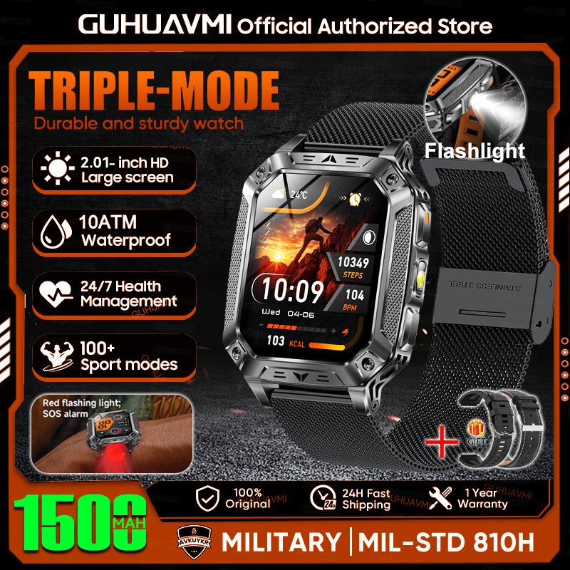 Новые 1500 мАч Военные Умные Часы Мужские 2,01" AMOLED GPS Маршрут 10ATM Водонепроницаемые SOS Светодиодный Фонарик Умные Часы Для Android iOS