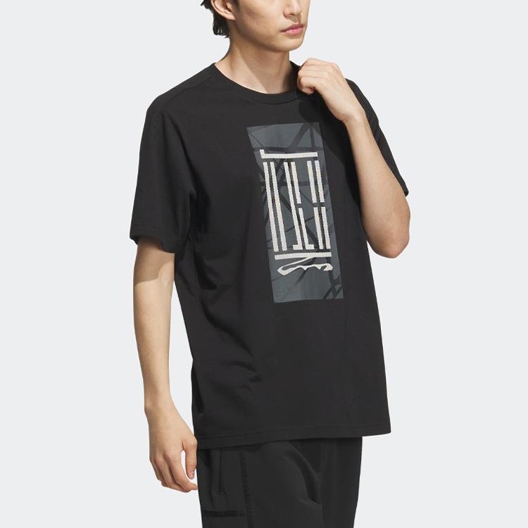 adidas Длинная футболка серии Wuji с графическим принтом для мужчин, черный цвет IA8147