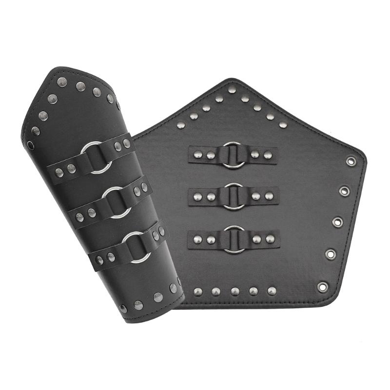 Knight Gauntlet Vintage Wrist Bracers with Rivet Decor Adult Cycling Wrist Guard Cosplay Halloween Supplies