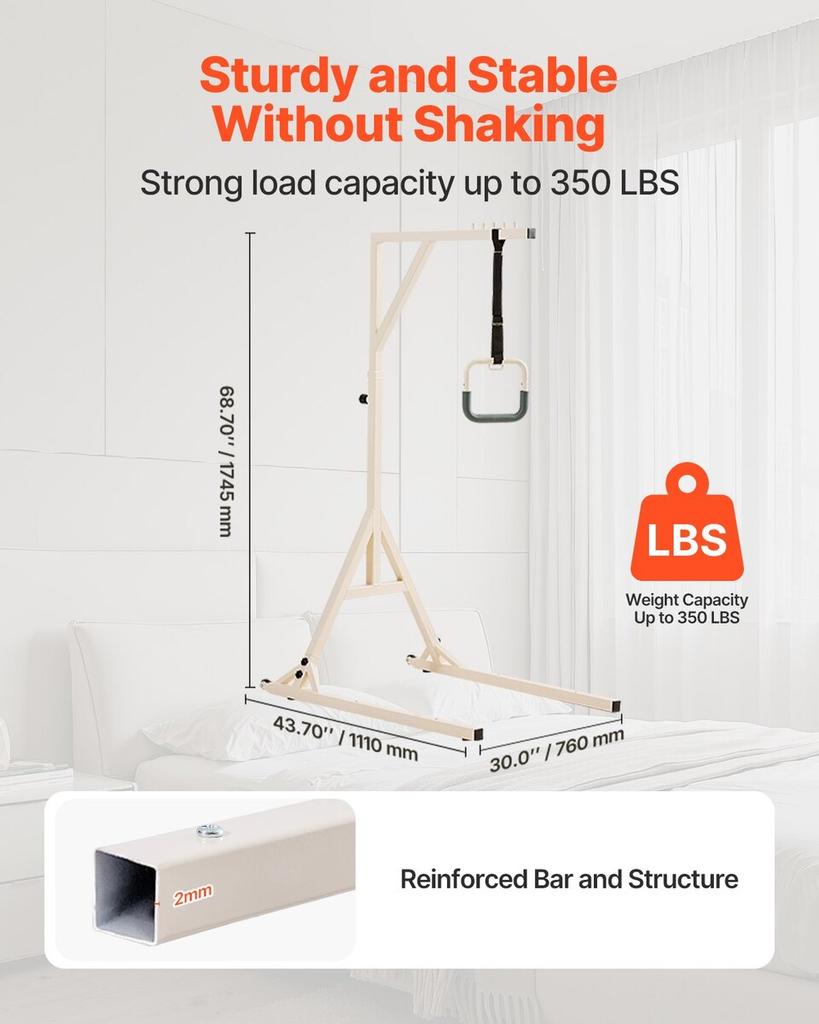 Trapeze Bar for Bed Mobility 350LBS Capacity Bed Trapeze with 2 Wheels
