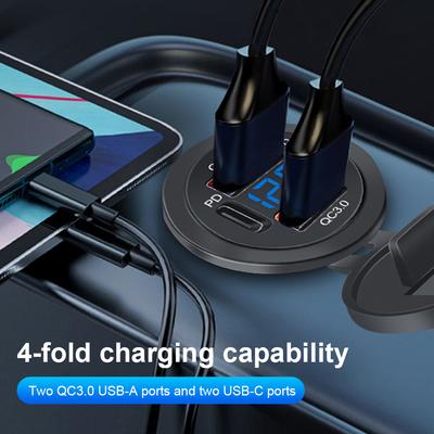 Двойной PD Двойной QC 3.0 USB Автомобильное зарядное устройство с вольтметром Адаптер прикуривателя 4 порта USB A USB C Розетка для Автомобиля Лодки Морского Судна Грузовика
