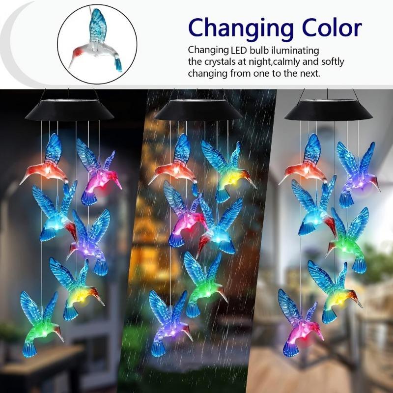 Blue Bird Wind Chime Lamp Color Changing Solar Wind Chime Colorful Butterfly Wind Chime Lamp Waterproof Outdoor for Courtyard Garden Decoration
