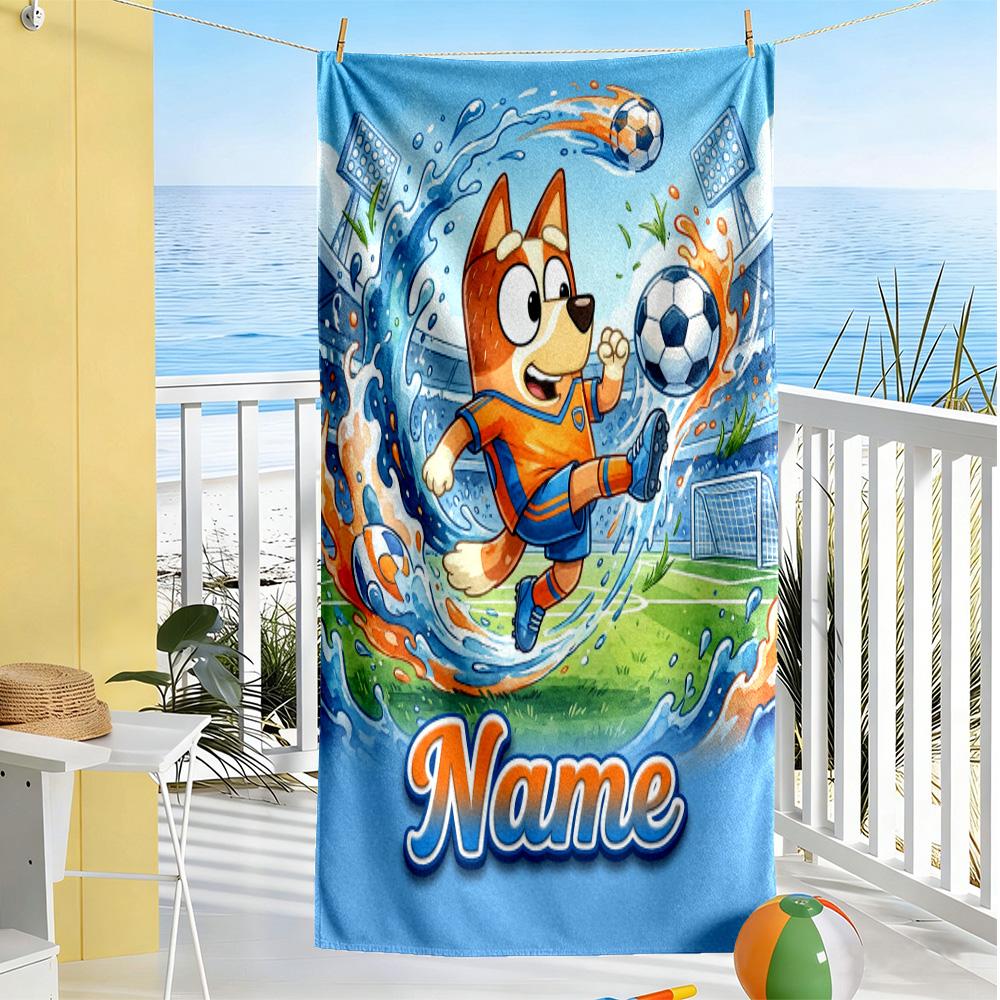 Cartoon Soccer Stars Trophy Customize Your Name Beach Towel High Absorbency & Quick-Dry Perfect for Traveling Yoga Camping and Swimming