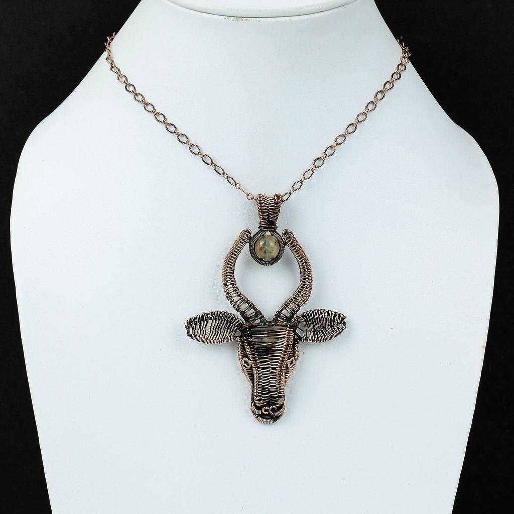 Подвеска из золотого рутила, подвеска из медной проволоки, ювелирное изделие с драгоценными камнями, подвеска ручной работы, антикварная медная бижутерия, подвеска в виде головы быка, подарок на помолвку