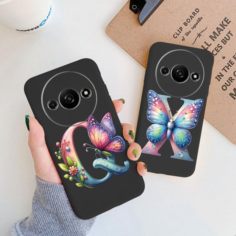 Phone Case For Xiaomi Redmi A3 4G A3x Pink Letter Flower Butterfly Shockproof Soft Silicone Cover Camera Protection TPU Fundas