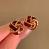 Geometric Wine Red New Year Earring Vintage Autumn Winter Earring Rose Pearl Ear Studs  Women