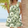 Женское модное повседневное платье без рукавов с квадратным вырезом, плиссированное платье-майка, пляжные платья с принтом