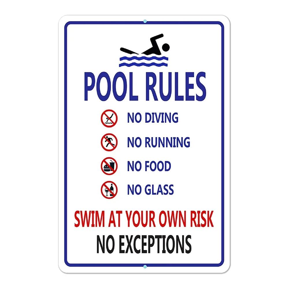 Жестяная табличка PC Pool Rules D Железо Олово Нет ныряния Нет бега Нет мочеиспускания Металлическая живопись для украшения стены наружного бассейна на заднем дворе