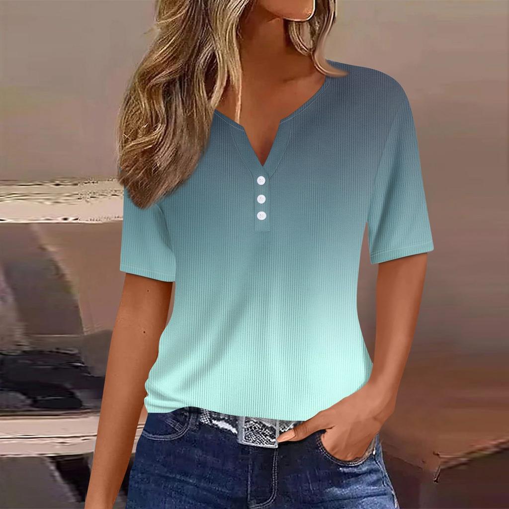 Women's T Shirt Tee Print Button Short Sleeve Tunic Daily Weekend Fashion Basic V- Neck Regular Top