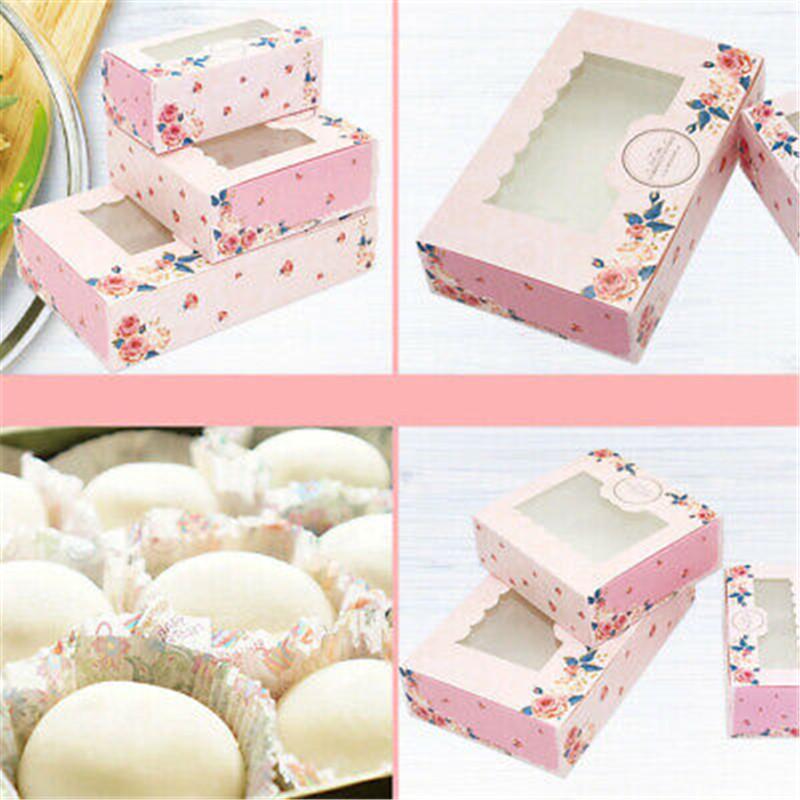 Pin Rose 10Pcs Sweet Beautiful Wedding Party Cup Cake For 2/4/6 Cake Case Cupcake Windowed Boxes