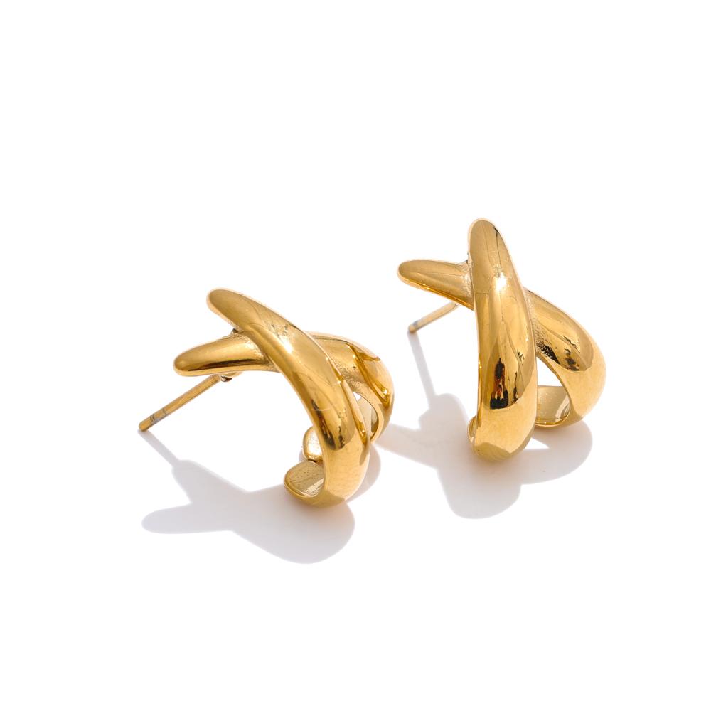 Yhpup Minimalist Metal X-Shape Stud Earrings PVD Plated Daily Stainless Steel Attractive Fashion Jewelry for Women