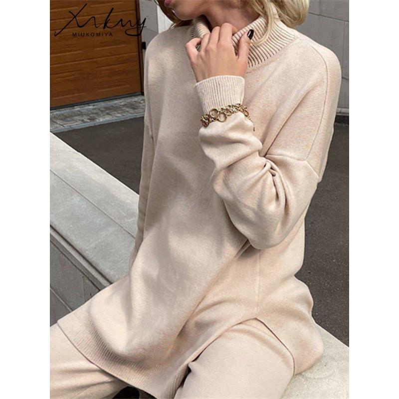 Осенне-зимние женские свитера, водолазки, женские пуловеры, вязаные джемперы с разрезом по бокам, рождественский свитер, большие размеры, для женщин