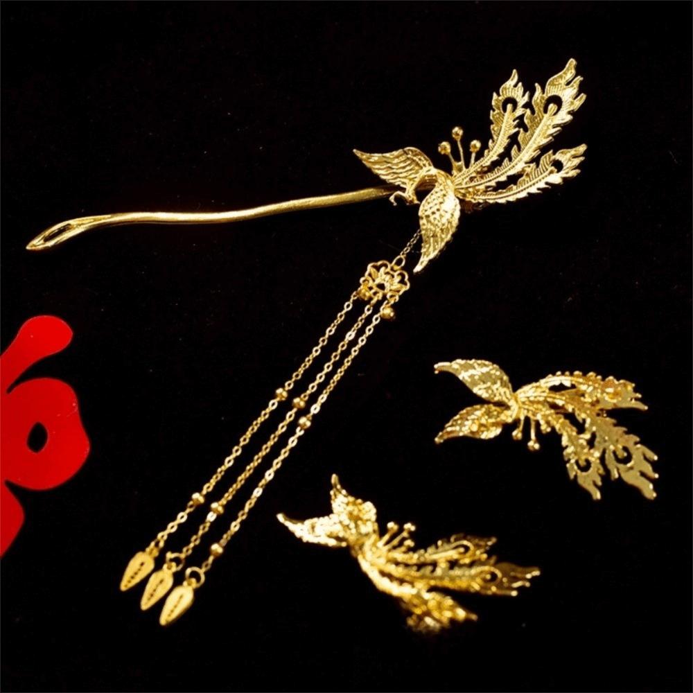 Ancient Style Tassel Hairpins Gold Bridal Hair Ornament Phoenix Hairpin Set Hair Accessories