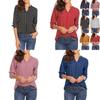 Womens Long Sleeve Dot Print Cotton Linen Shirt With U Neck For Casual Office Wear