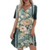 Женское повседневное и модное платье средней длины с V-образным вырезом и коротким рукавом с принтом